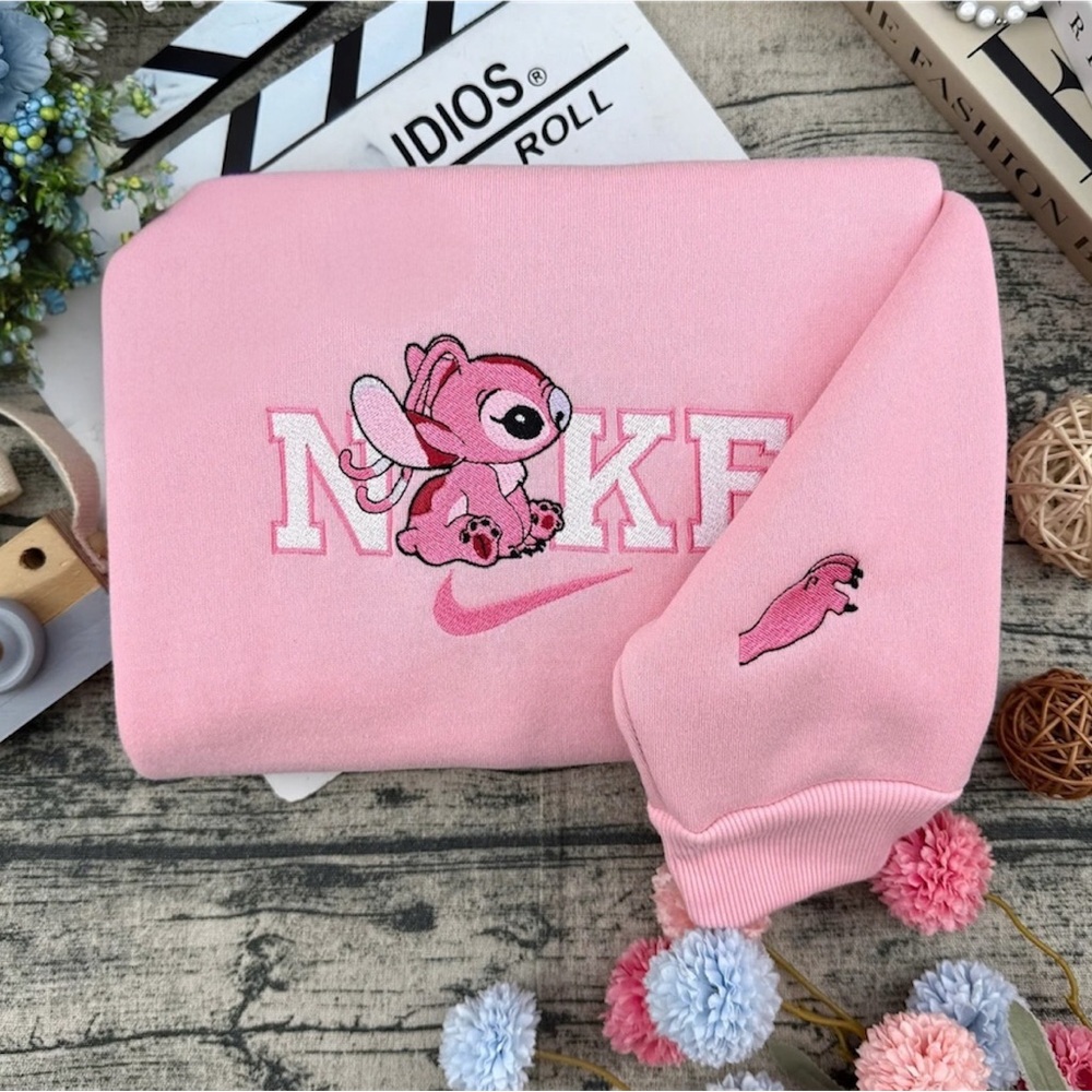 Nike Pink Stitch Angel Sweatshirt with Graphic Design